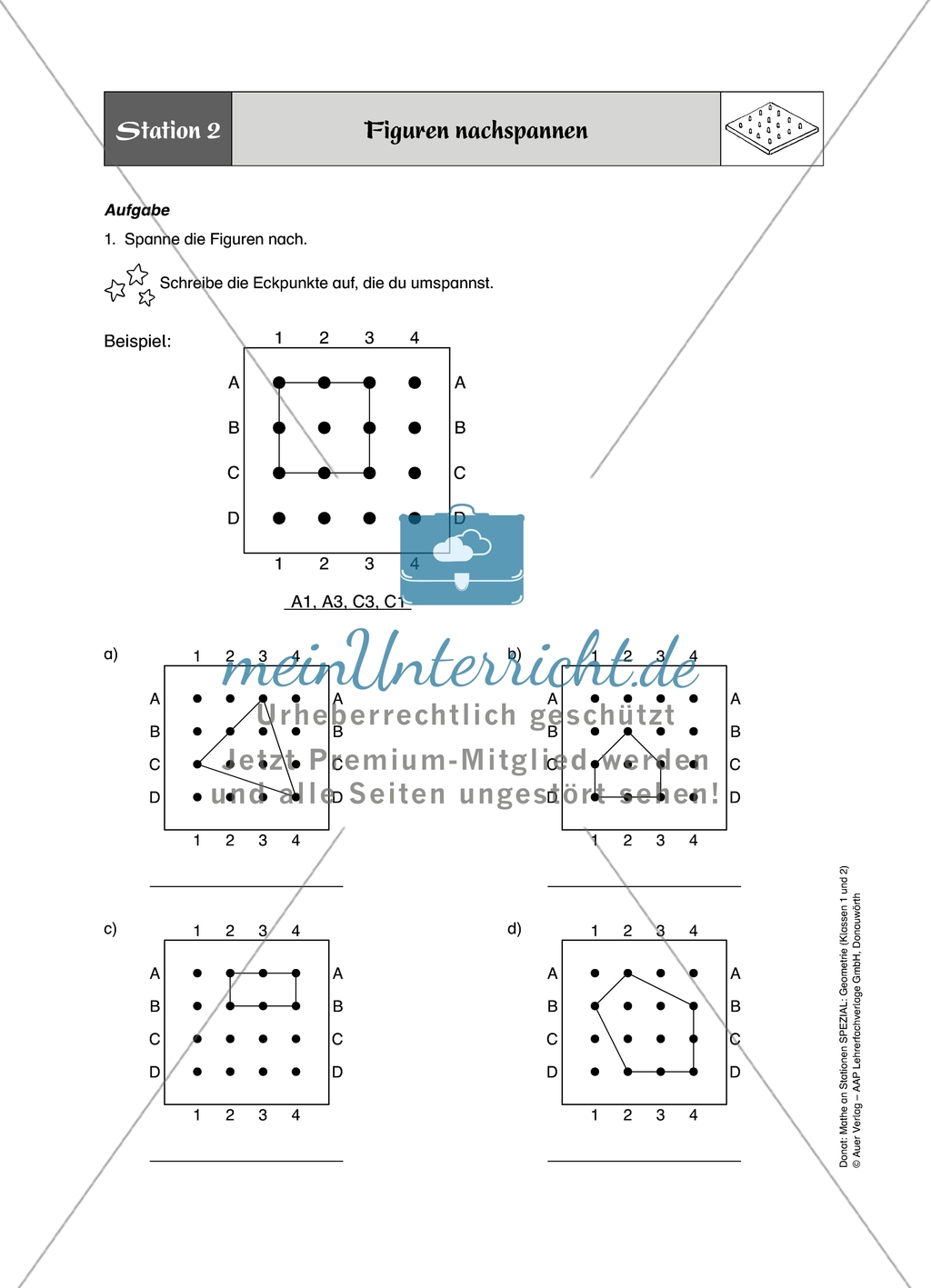 Material für eine Stationenarbeit mit dem Geobrett mit einer Materialaufstellung, Hinweisen, und den Lösungen. Preview 3