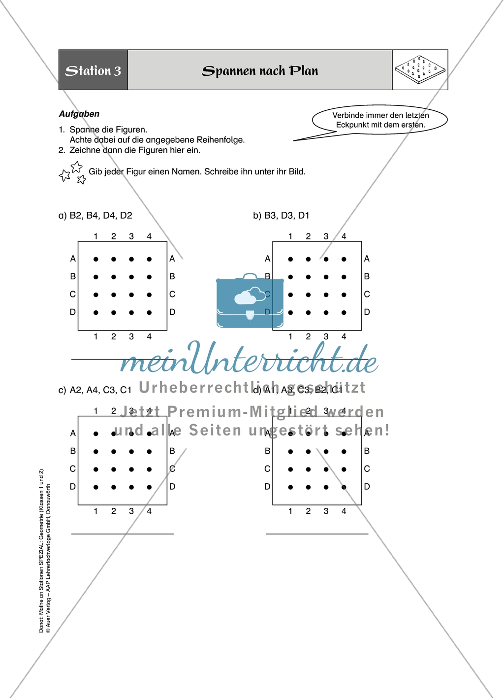 Material für eine Stationenarbeit mit dem Geobrett mit einer Materialaufstellung, Hinweisen, und den Lösungen. Preview 4