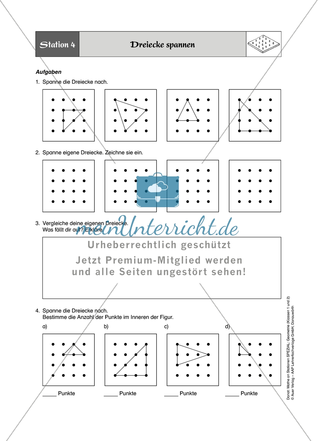 Material für eine Stationenarbeit mit dem Geobrett mit einer Materialaufstellung, Hinweisen, und den Lösungen. Preview 5