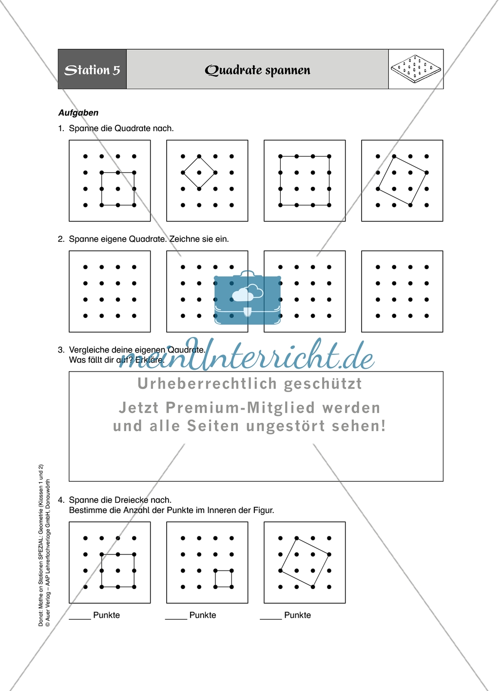Material für eine Stationenarbeit mit dem Geobrett mit einer Materialaufstellung, Hinweisen, und den Lösungen. Preview 6