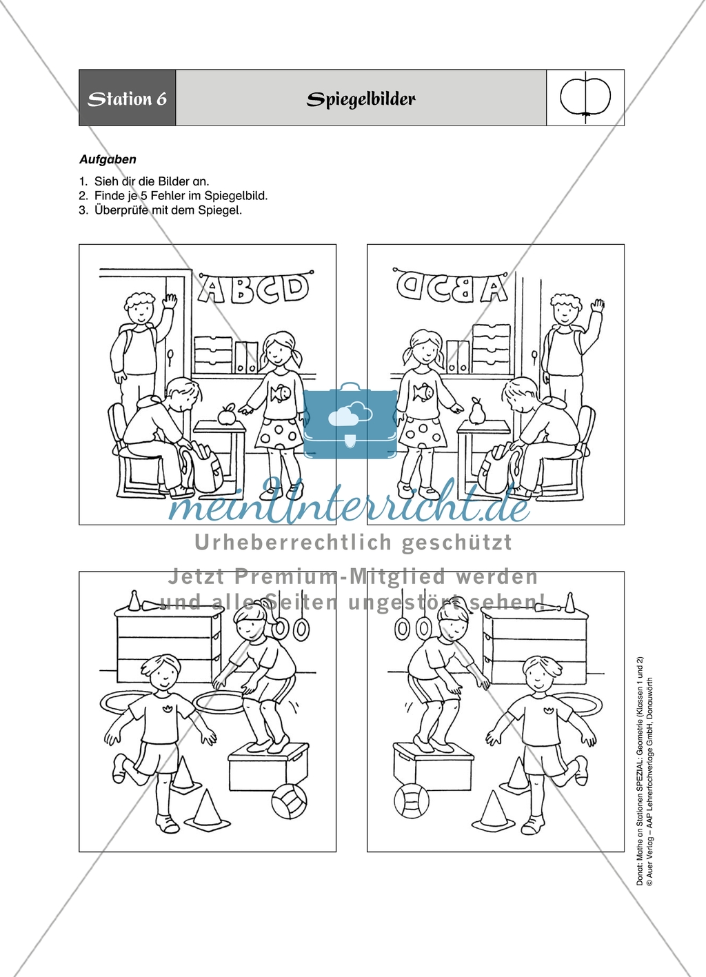 Material für eine Stationenarbeit zum Thema Spiegelungen mit einer Materialaufstellung, Hinweisen und Lösungen. Preview 10