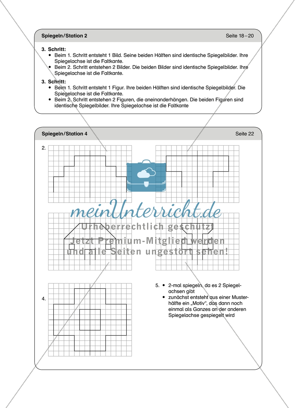 Material für eine Stationenarbeit zum Thema Spiegelungen mit einer Materialaufstellung, Hinweisen und Lösungen. Preview 14