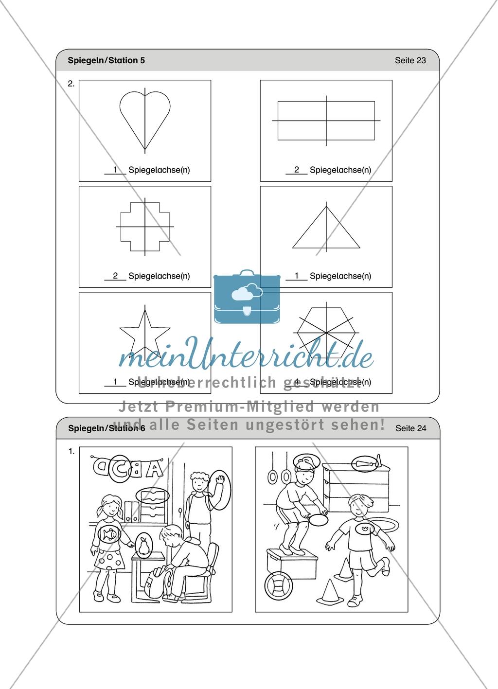 Material für eine Stationenarbeit zum Thema Spiegelungen mit einer Materialaufstellung, Hinweisen und Lösungen. Preview 15