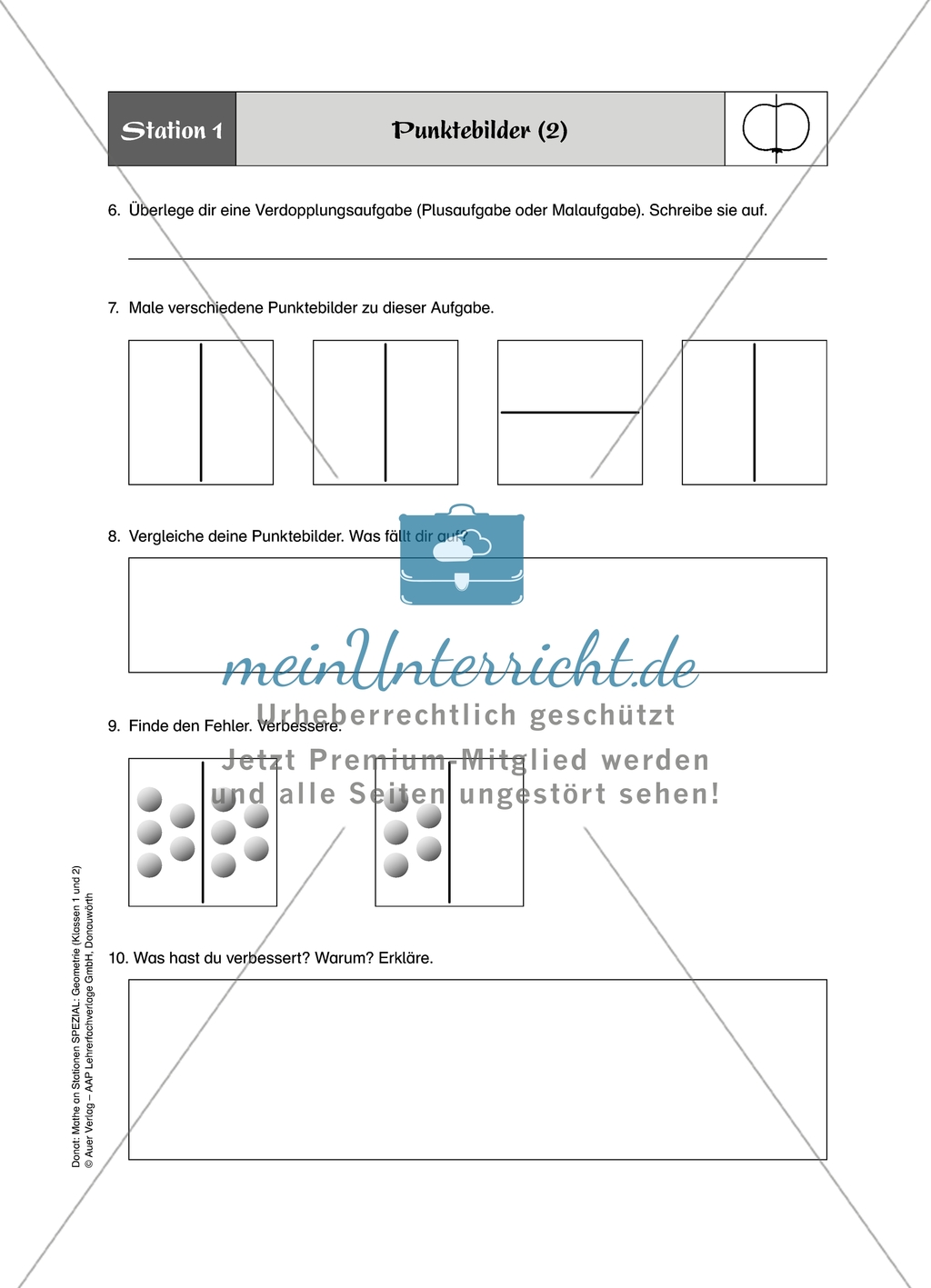 Material für eine Stationenarbeit zum Thema Spiegelungen mit einer Materialaufstellung, Hinweisen und Lösungen. Preview 3