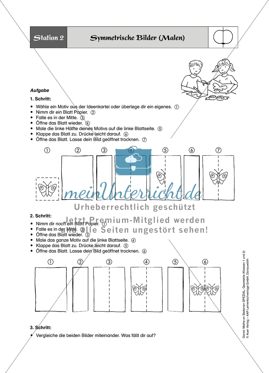 Material für eine Stationenarbeit zum Thema Spiegelungen mit einer Materialaufstellung, Hinweisen und Lösungen. Preview 4