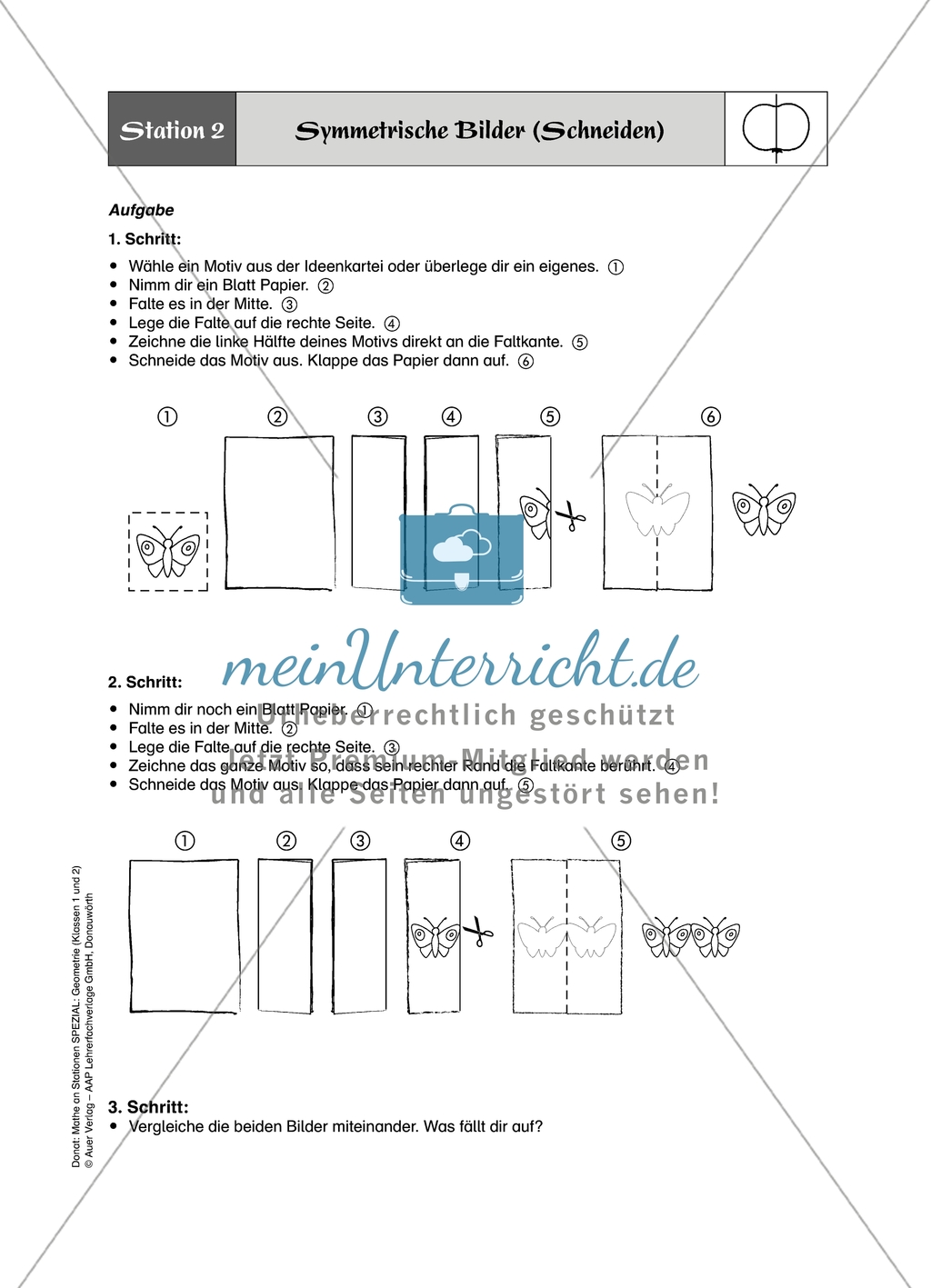 Material für eine Stationenarbeit zum Thema Spiegelungen mit einer Materialaufstellung, Hinweisen und Lösungen. Preview 5