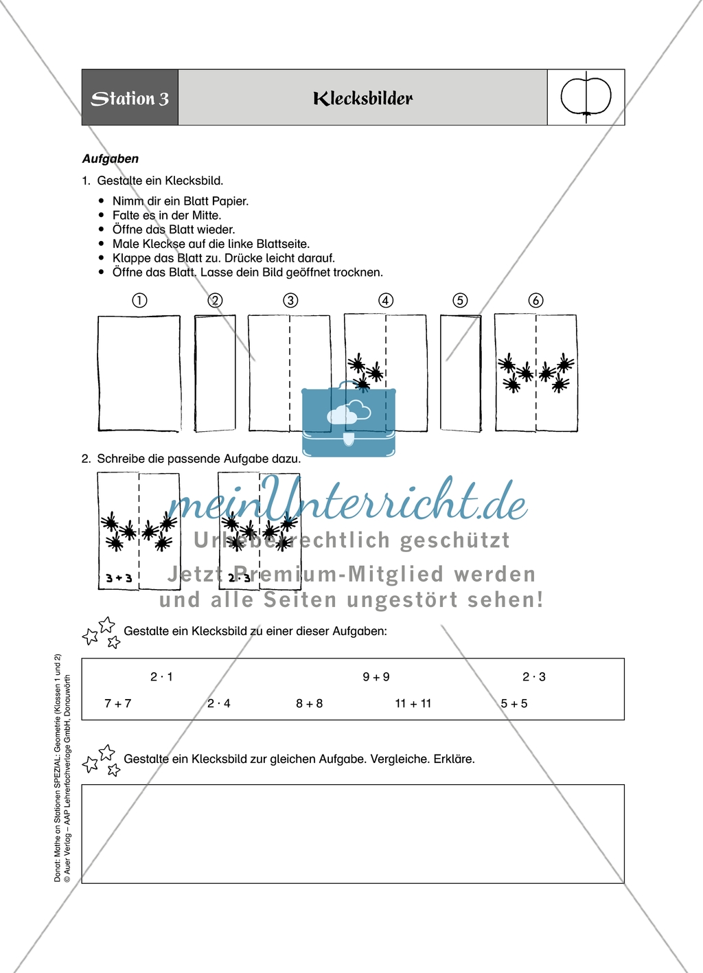 Material für eine Stationenarbeit zum Thema Spiegelungen mit einer Materialaufstellung, Hinweisen und Lösungen. Preview 7