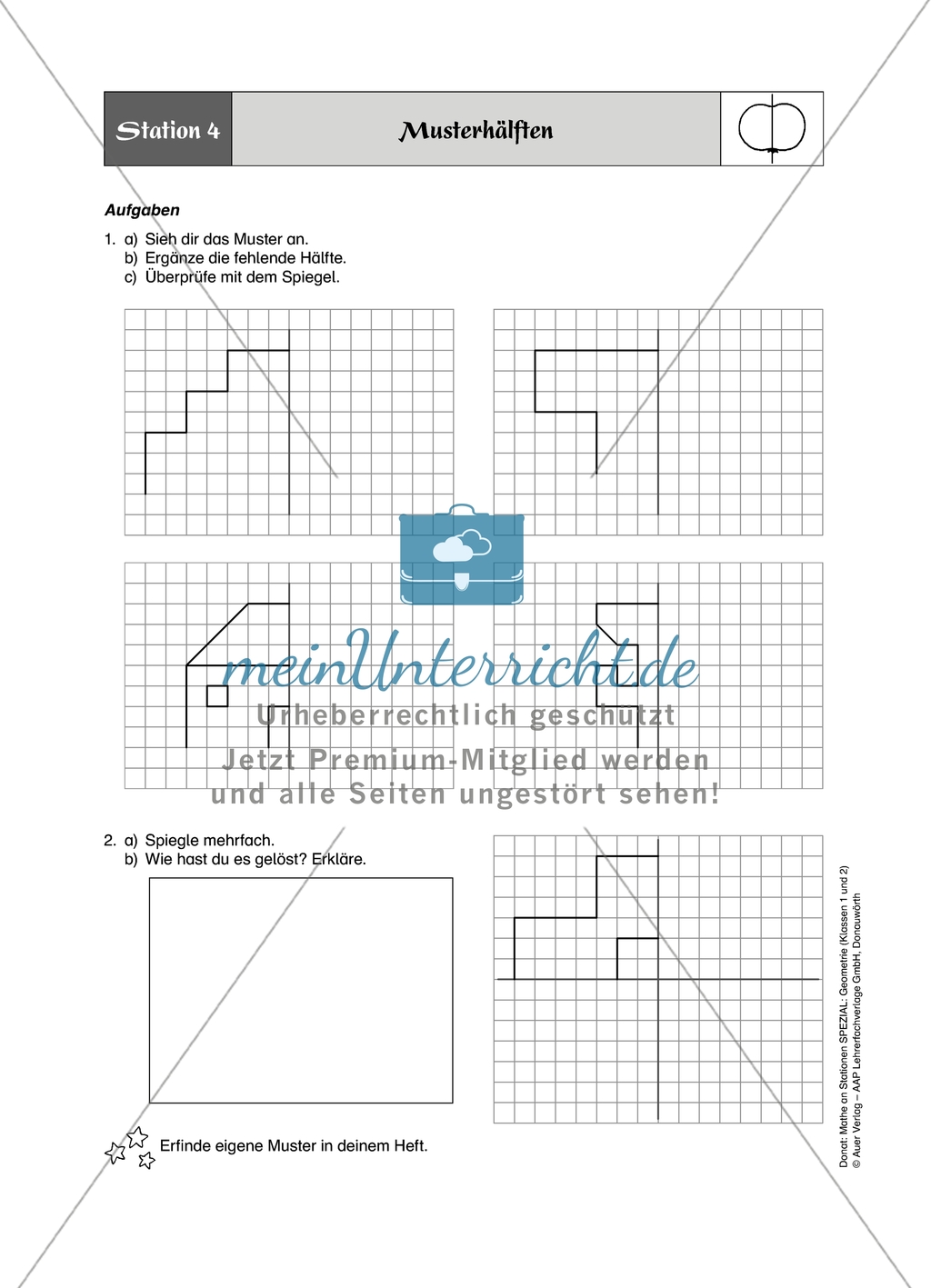 Material für eine Stationenarbeit zum Thema Spiegelungen mit einer Materialaufstellung, Hinweisen und Lösungen. Preview 8