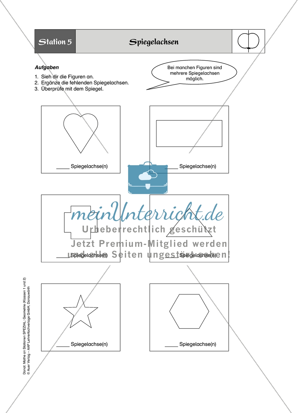 Material für eine Stationenarbeit zum Thema Spiegelungen mit einer Materialaufstellung, Hinweisen und Lösungen. Preview 9
