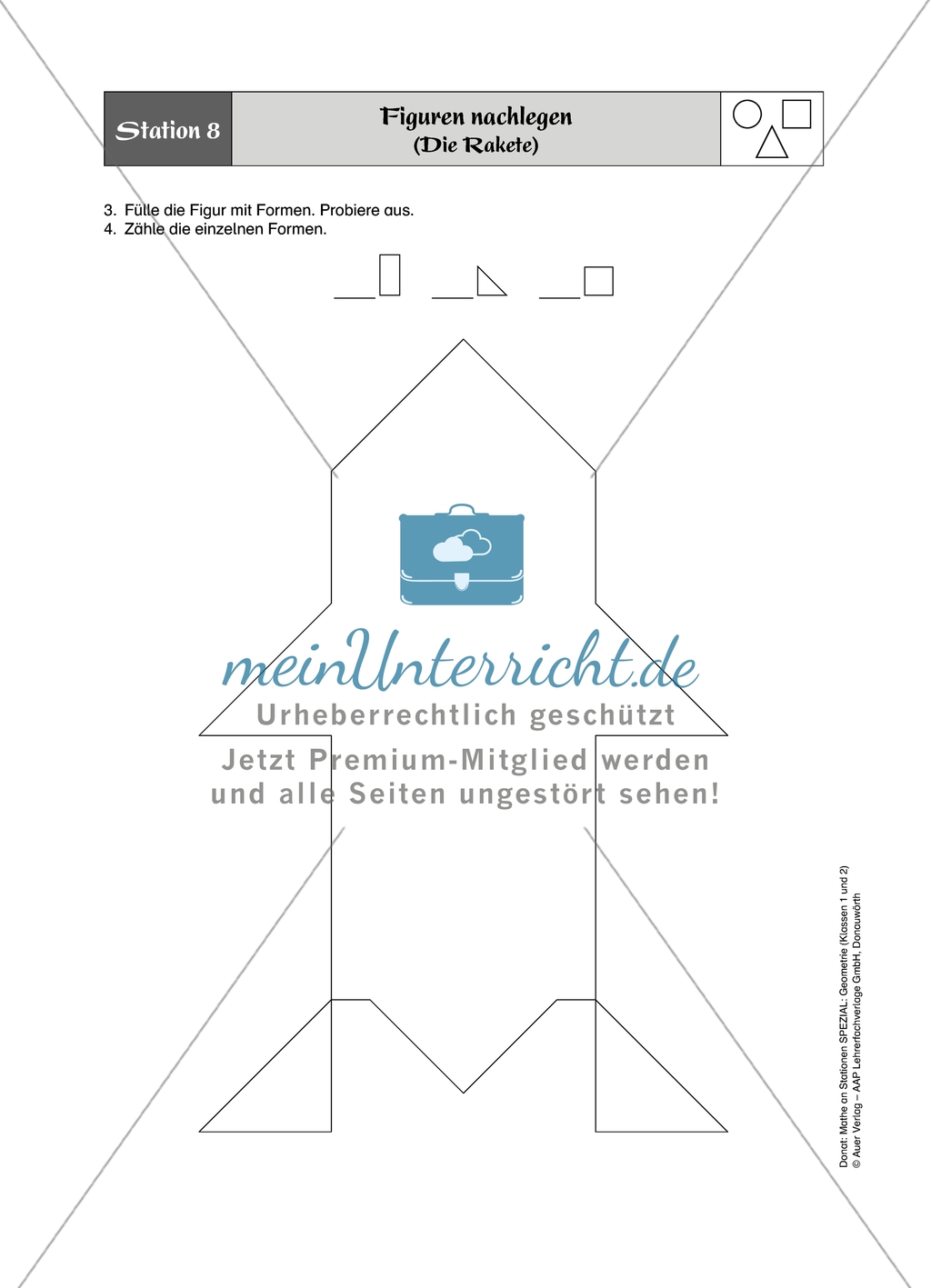 Aufgaben für eine Stationsarbeit zum Thema: Geometrische Formen mit einer Materialaufstellung, einem Laufzettel und den Lösungen. Preview 10