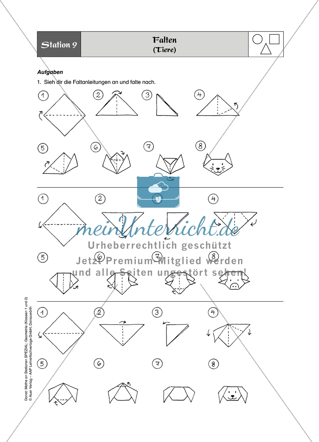 Aufgaben für eine Stationsarbeit zum Thema: Geometrische Formen mit einer Materialaufstellung, einem Laufzettel und den Lösungen. Preview 11