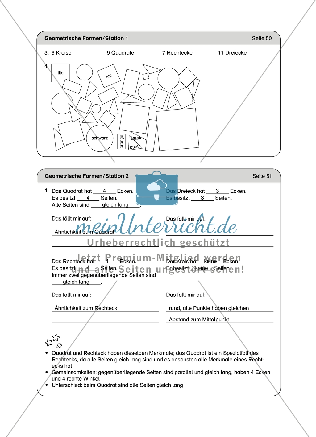 Aufgaben für eine Stationsarbeit zum Thema: Geometrische Formen mit einer Materialaufstellung, einem Laufzettel und den Lösungen. Preview 15