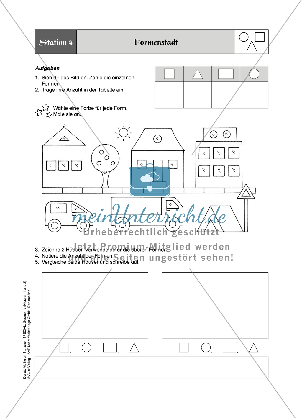 Aufgaben für eine Stationsarbeit zum Thema: Geometrische Formen mit einer Materialaufstellung, einem Laufzettel und den Lösungen. Preview 5