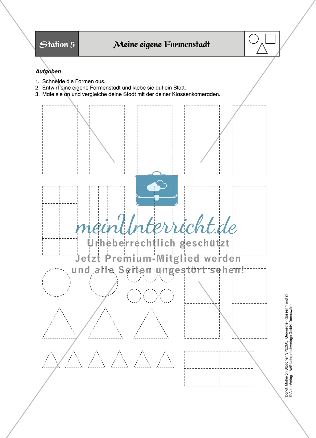 Aufgaben für eine Stationsarbeit zum Thema: Geometrische Formen mit einer Materialaufstellung, einem Laufzettel und den Lösungen. Preview 6