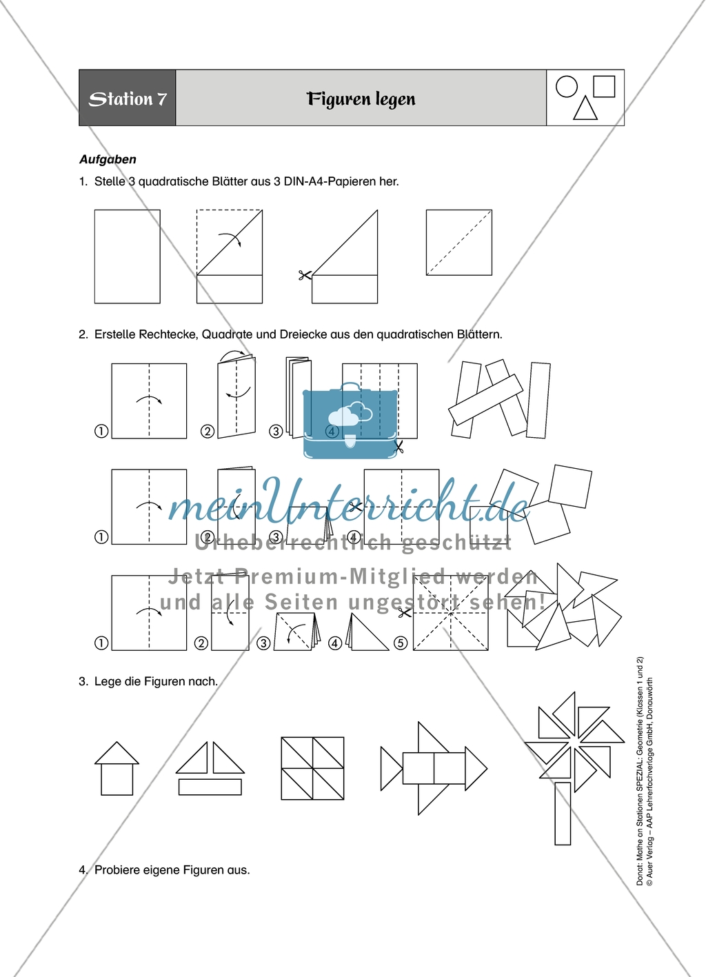 Aufgaben für eine Stationsarbeit zum Thema: Geometrische Formen mit einer Materialaufstellung, einem Laufzettel und den Lösungen. Preview 8