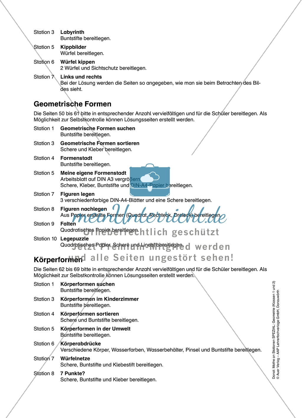 Aufgaben für eine Stationsarbeit zum Thema: