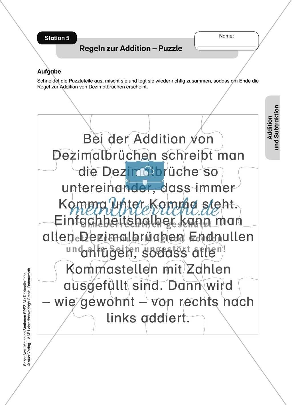 Aufgaben für eine Stationsarbeit zum Thema: