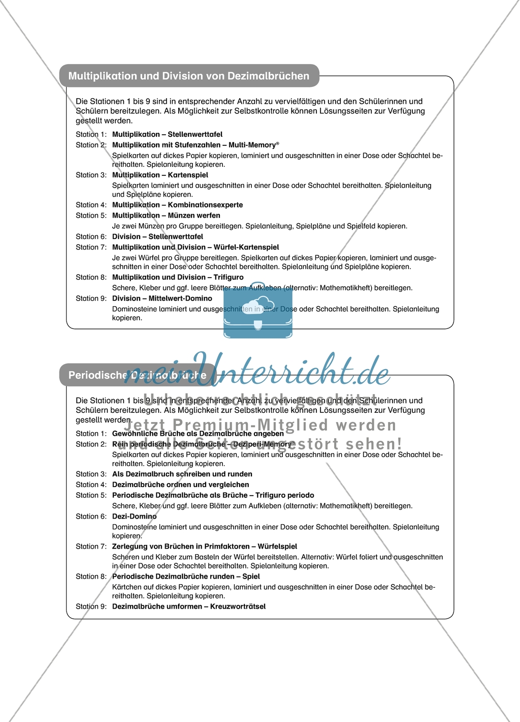 Aufgaben für eine Stationsarbeit zum Thema:
