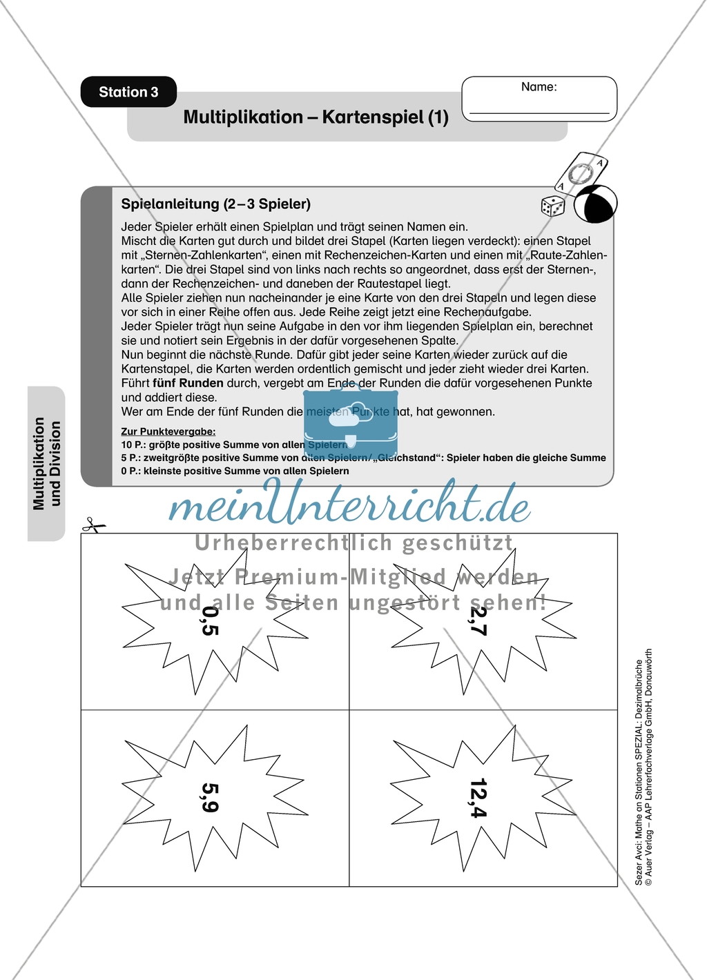 Aufgaben für eine Stationsarbeit zum Thema: