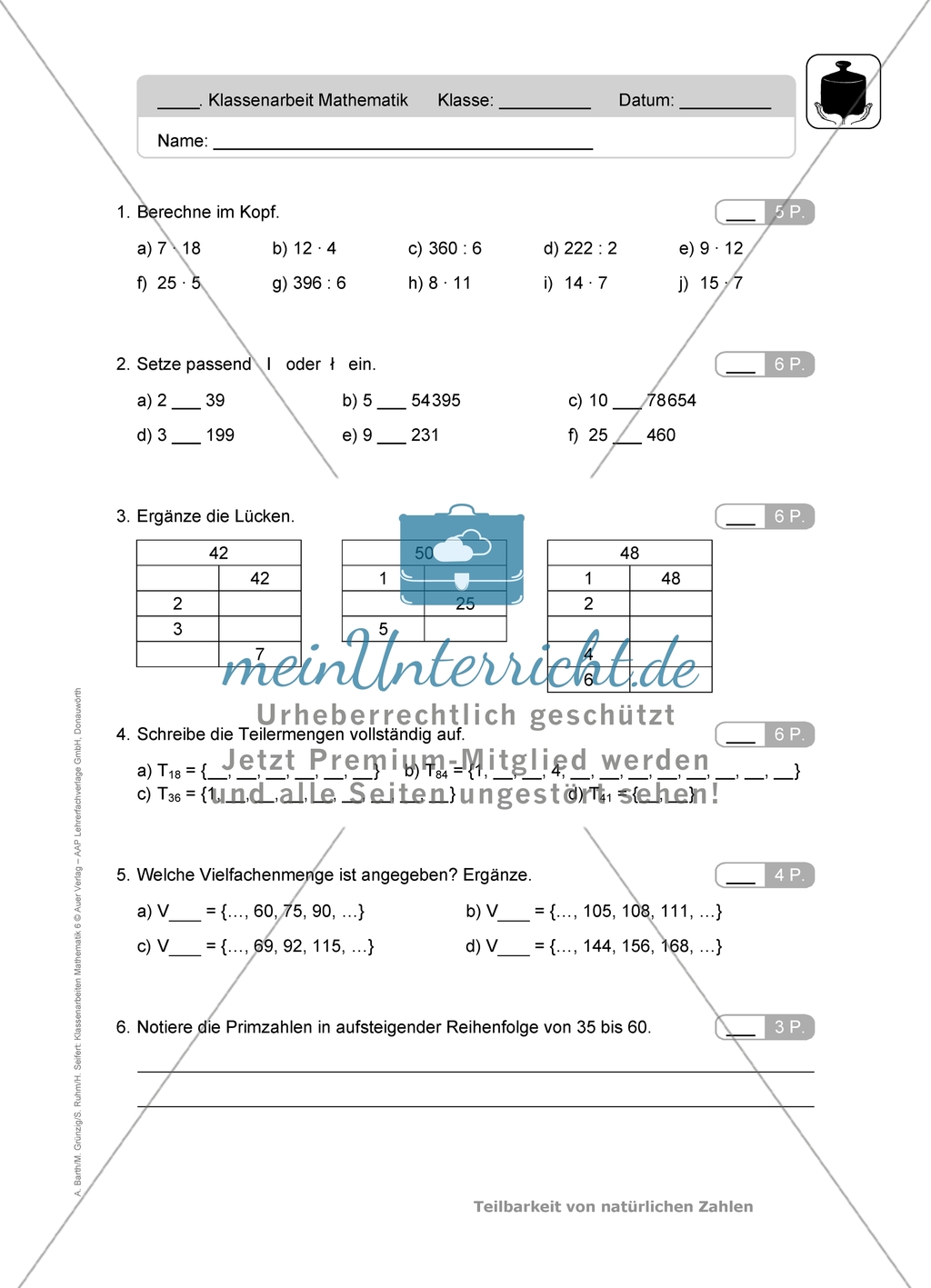 Klassenarbeiten zum Thema: