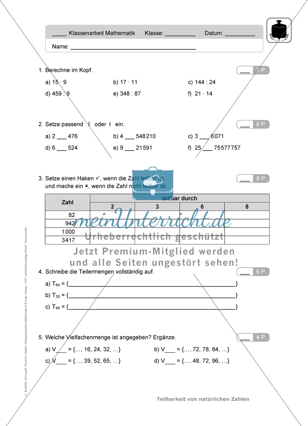 Klassenarbeiten zum Thema: