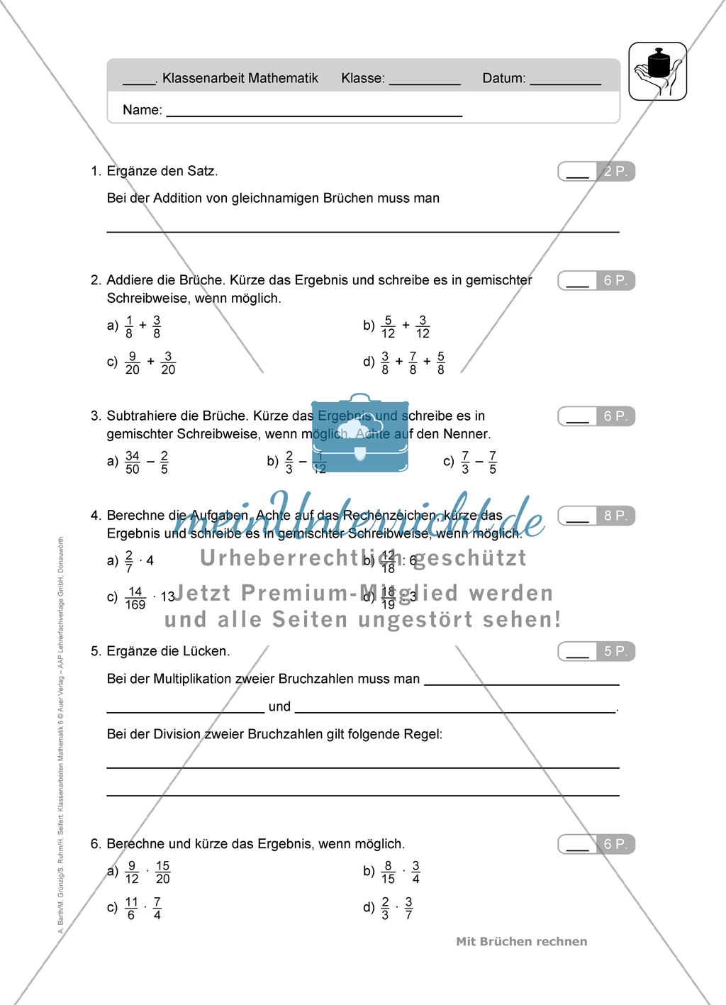Klassenarbeiten zum Thema: