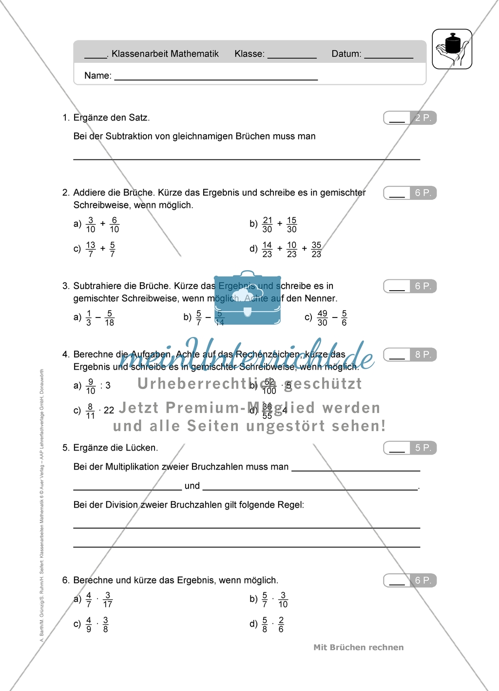 Klassenarbeiten zum Thema: