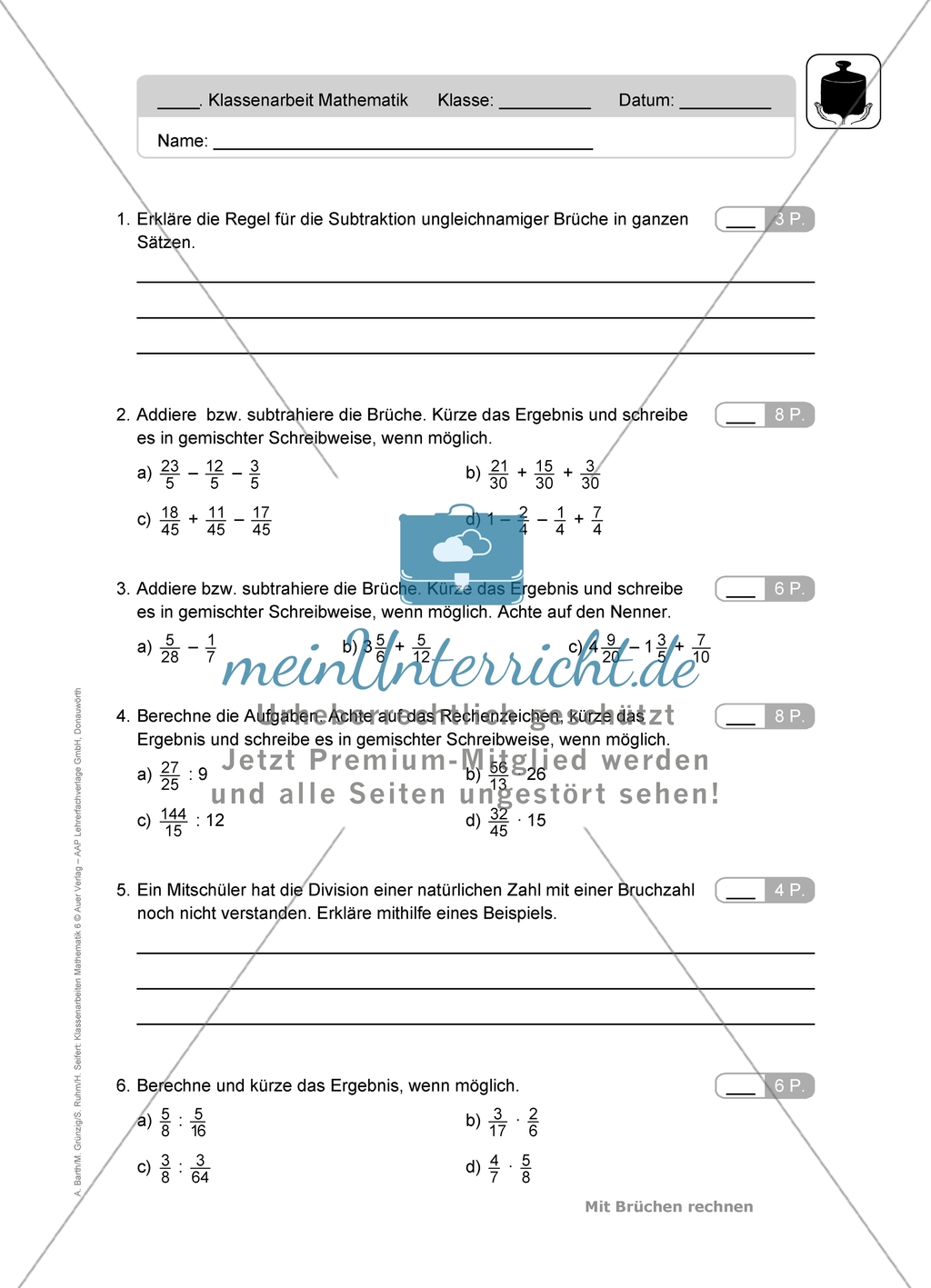 Klassenarbeiten zum Thema: