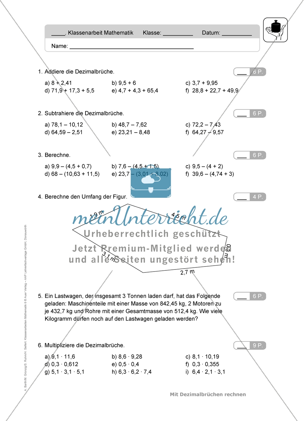Klassenarbeiten zum Thema: