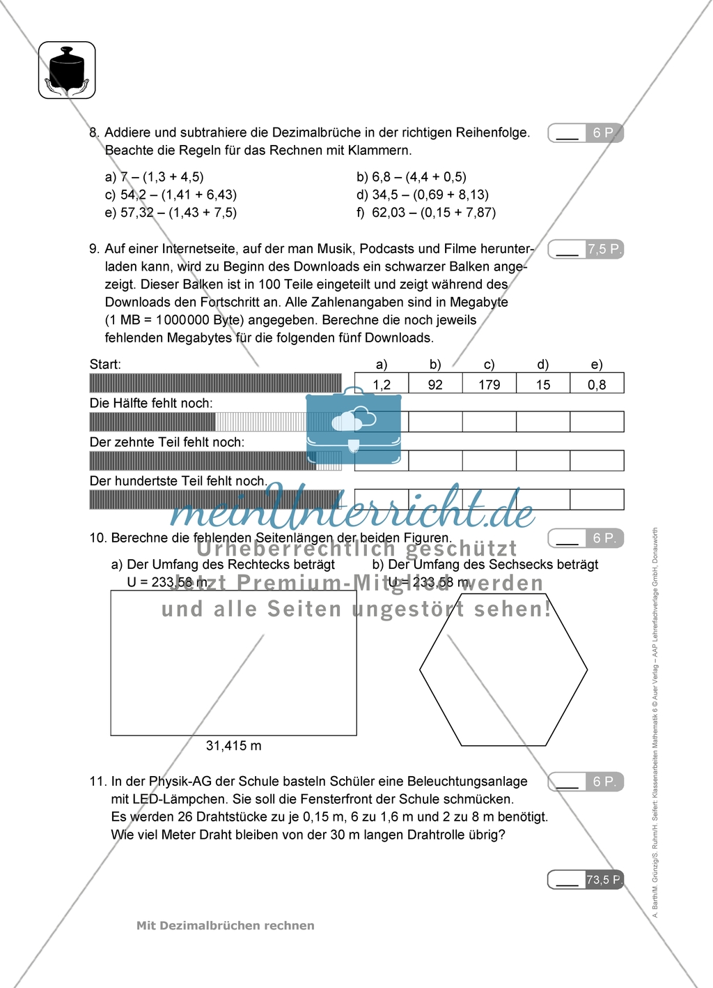 Klassenarbeiten zum Thema:
