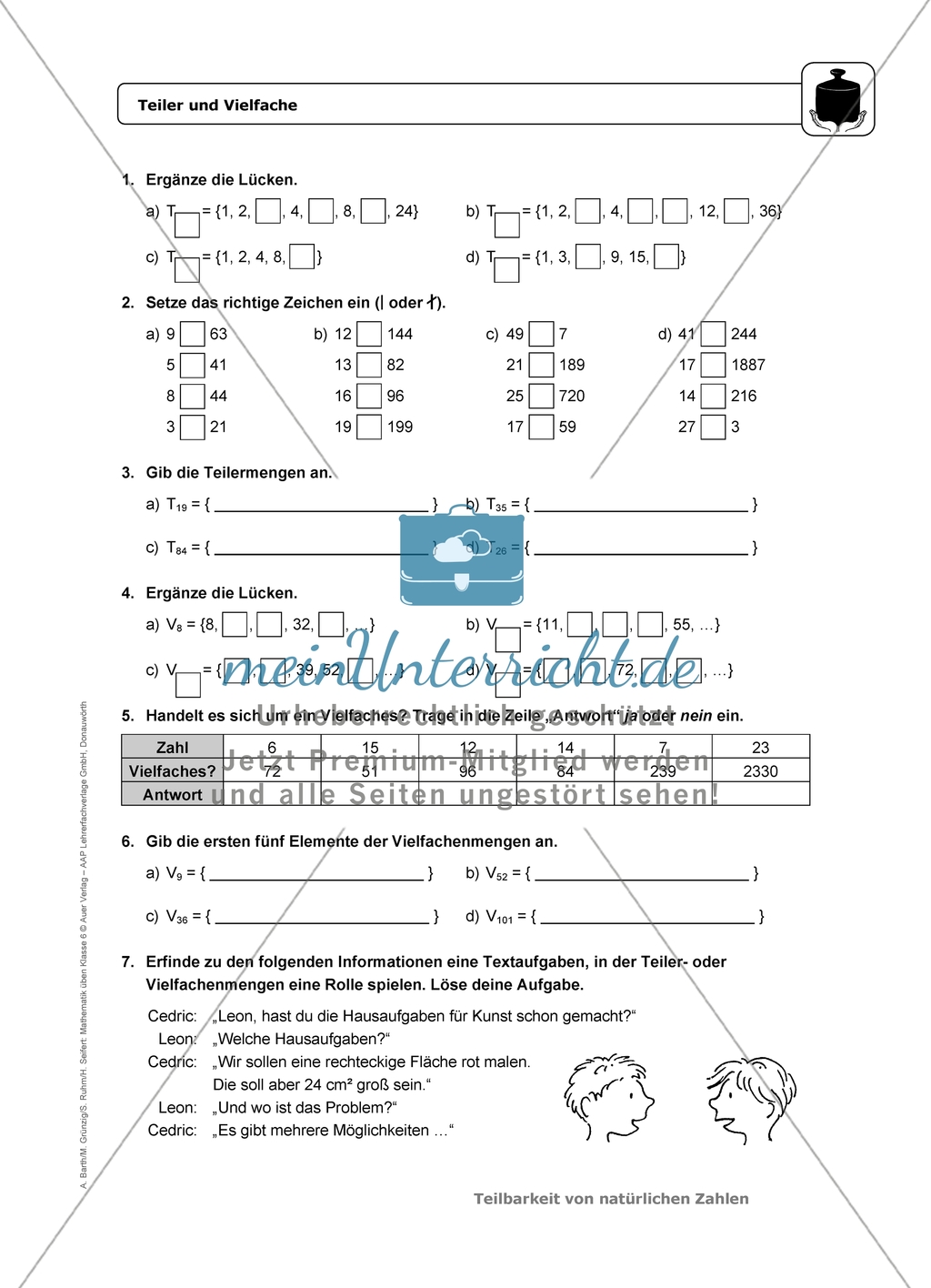 Übungsaufgaben mit Hinweisen und Lösungen für die Schülerinnen und Schüler zum Thema: