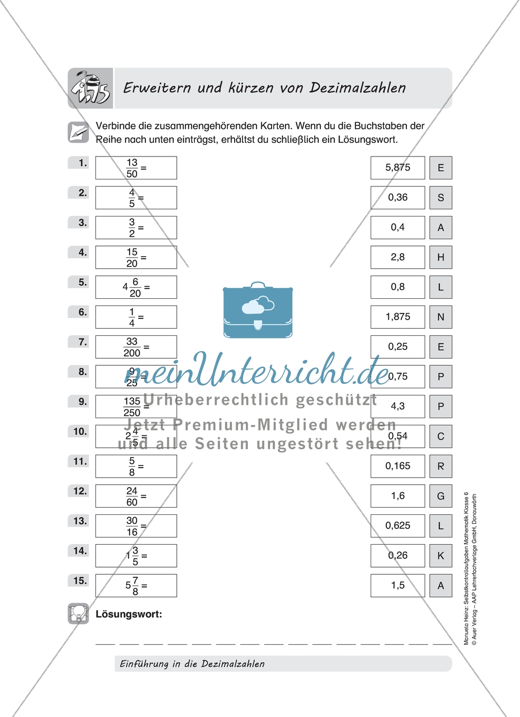 Aufgaben mit Lösungen zum Thema: