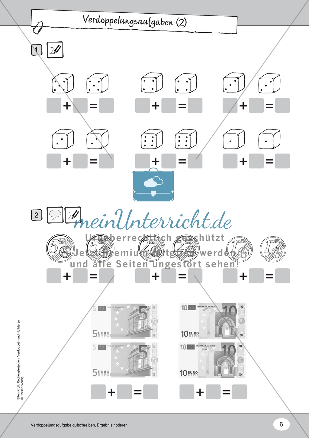 Verdopplungsaufgaben mit und ohne Zahlenfelder: Arbeitsmaterial Preview 2
