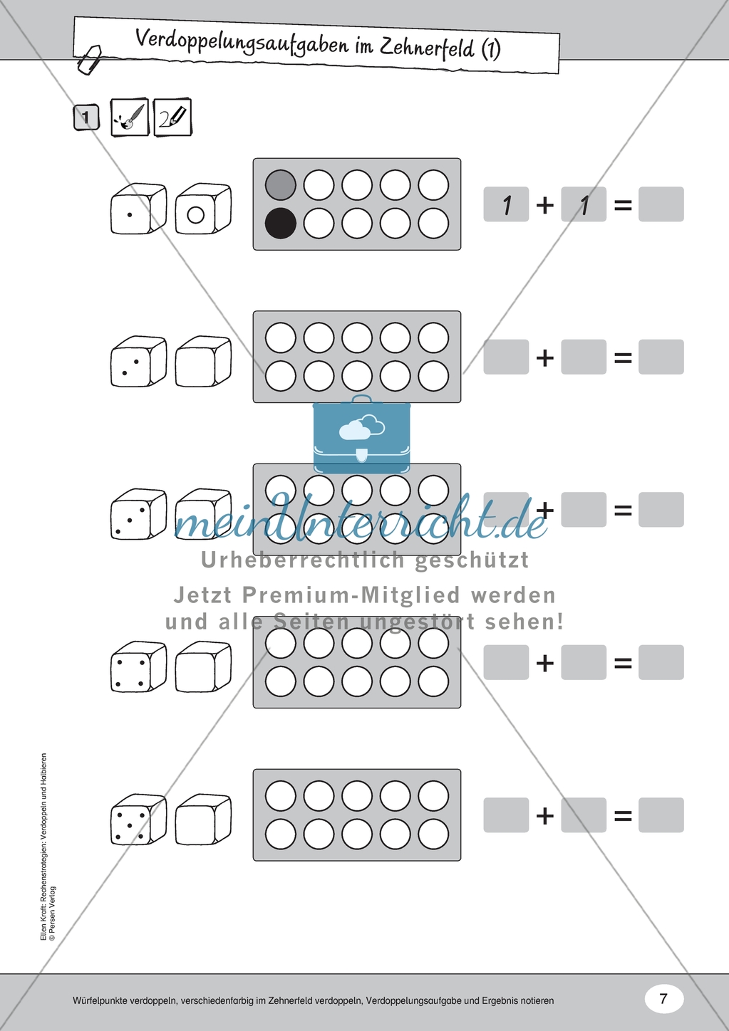 Verdopplungsaufgaben mit und ohne Zahlenfelder: Arbeitsmaterial Preview 3