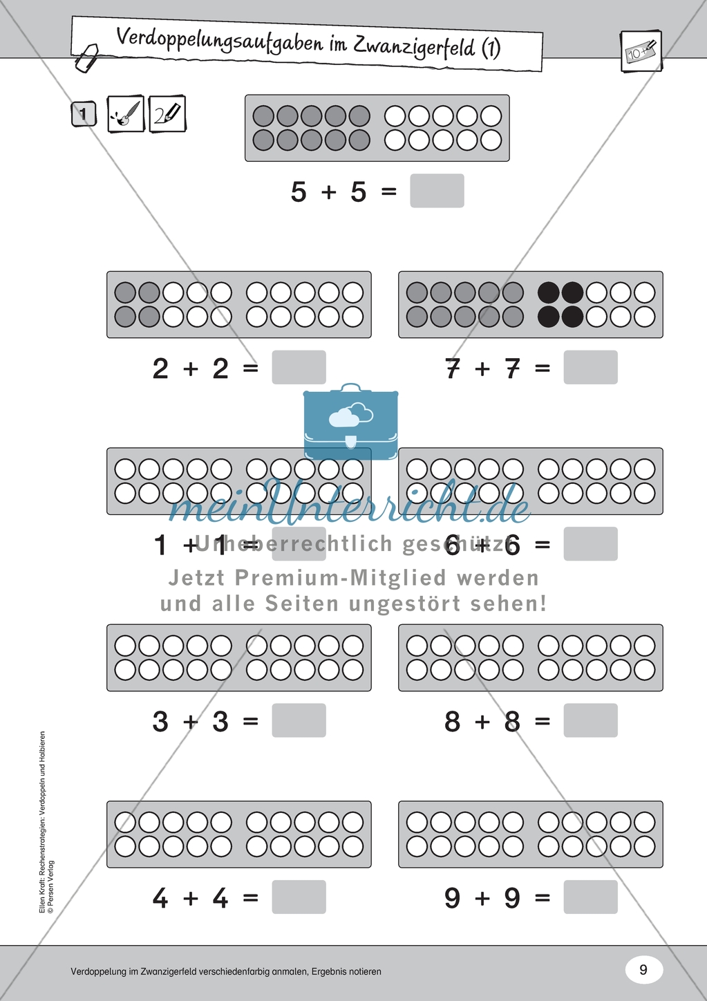 Verdopplungsaufgaben mit und ohne Zahlenfelder: Arbeitsmaterial Preview 5