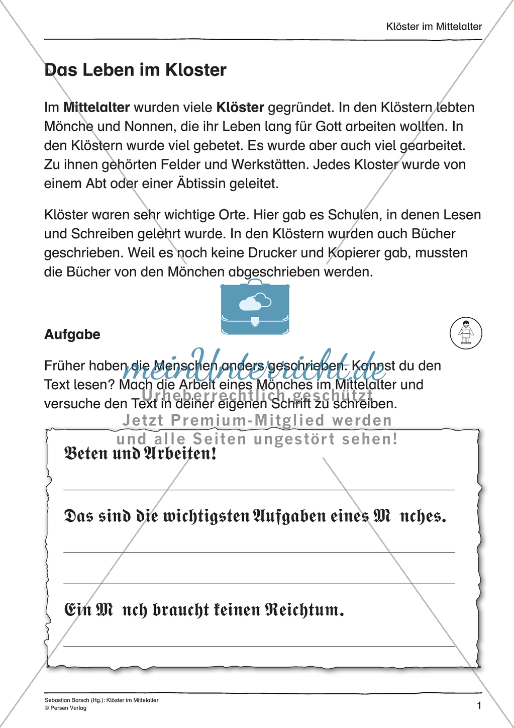 Kloster im Mittelalter: Unterrichtseinheit Preview 1
