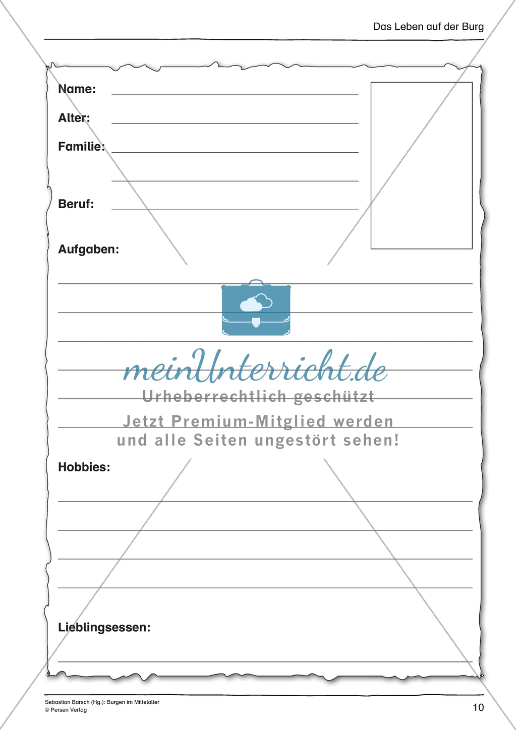 Burgen im Mittelalter: Unterrichtseinheit Preview 10