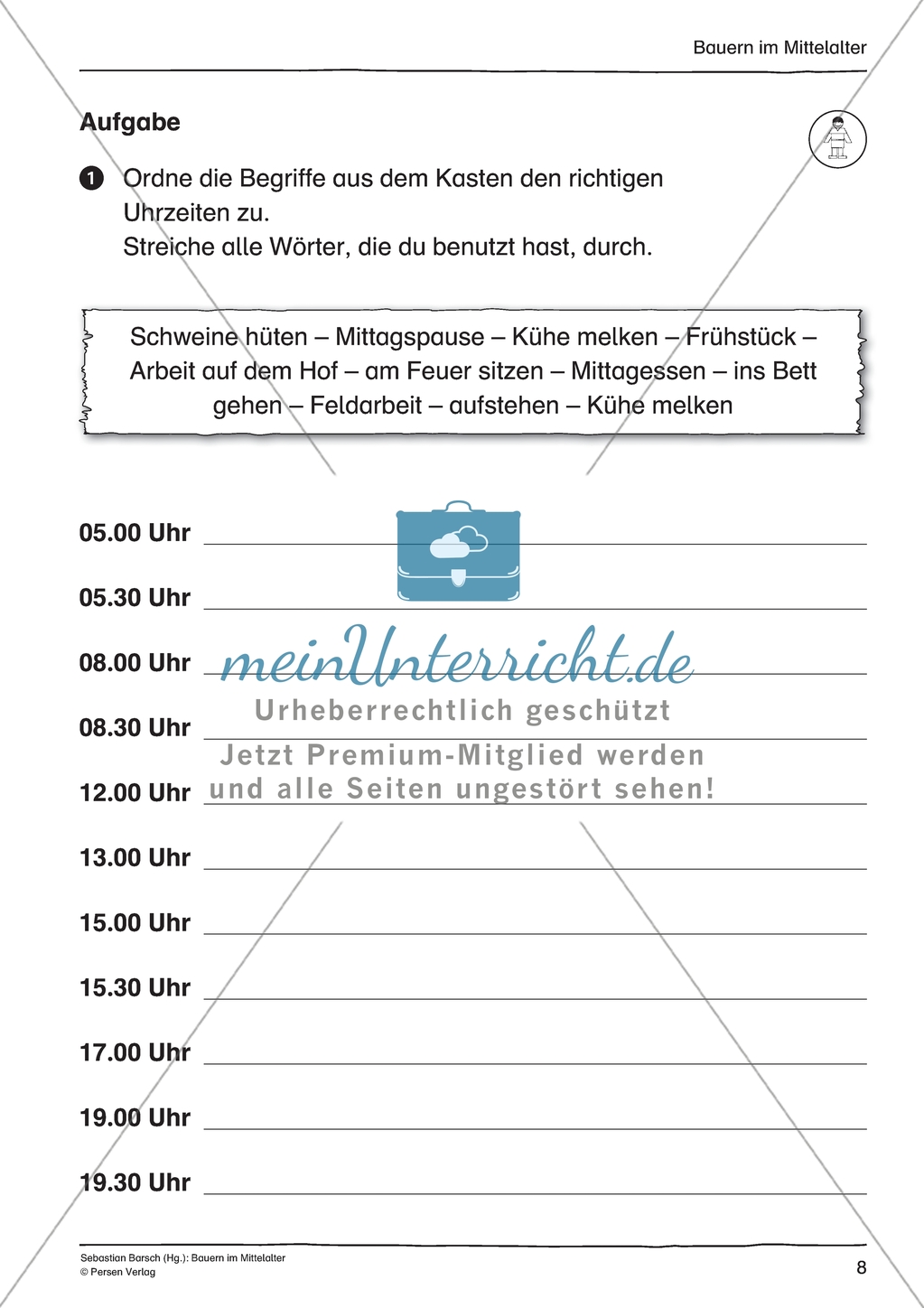 Tagesablauf im Mittelalter und heute: Arbeitsmaterial mit Lösung Preview 2