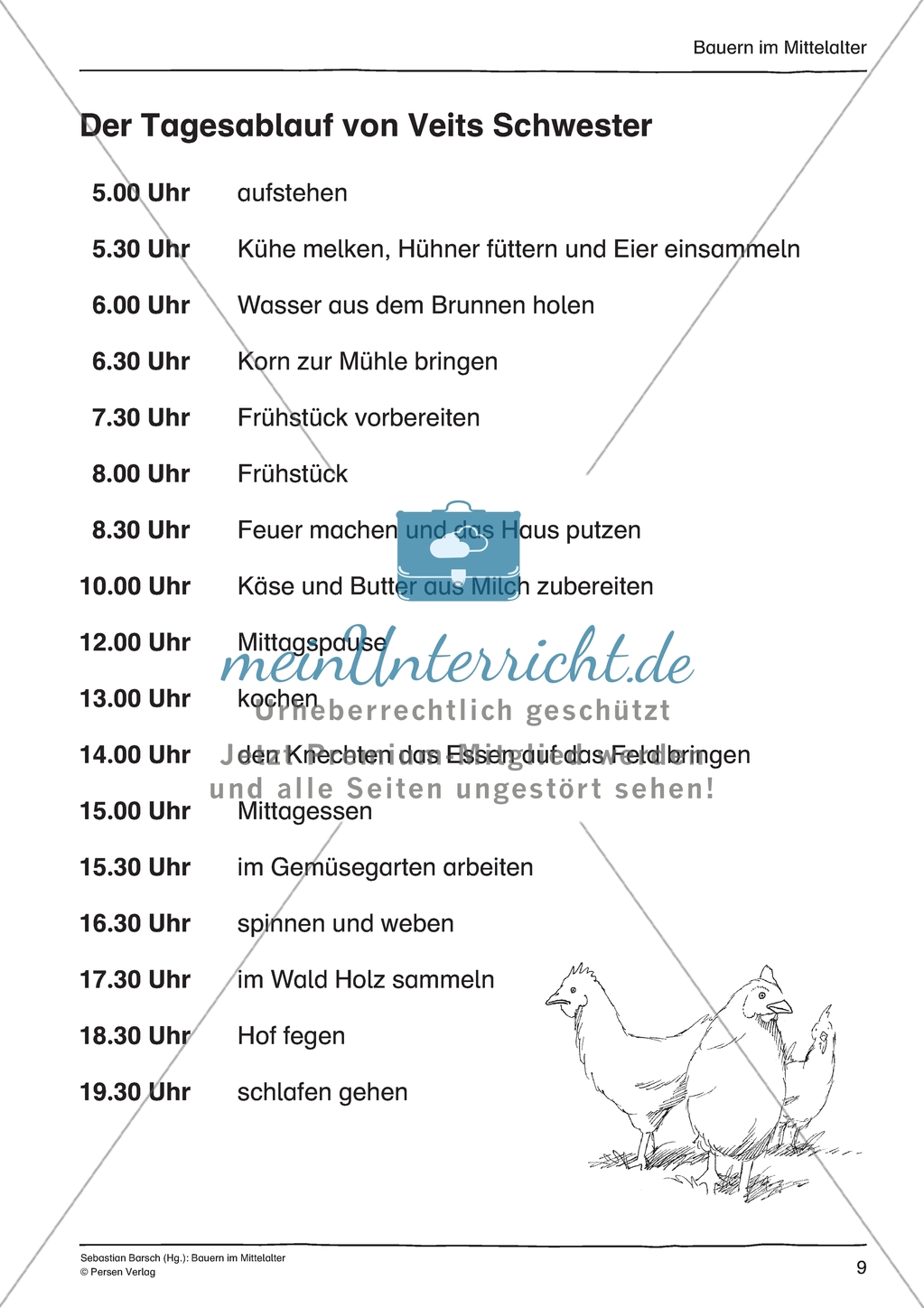 Tagesablauf im Mittelalter und heute: Arbeitsmaterial mit Lösung Preview 3