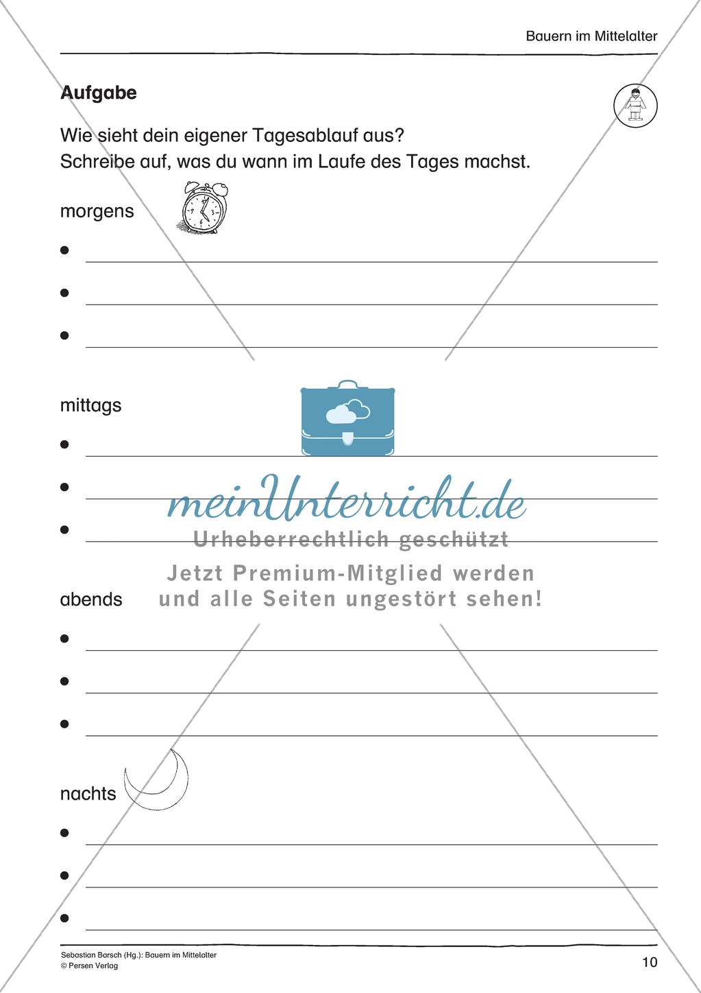 Tagesablauf im Mittelalter und heute: Arbeitsmaterial mit Lösung Preview 4