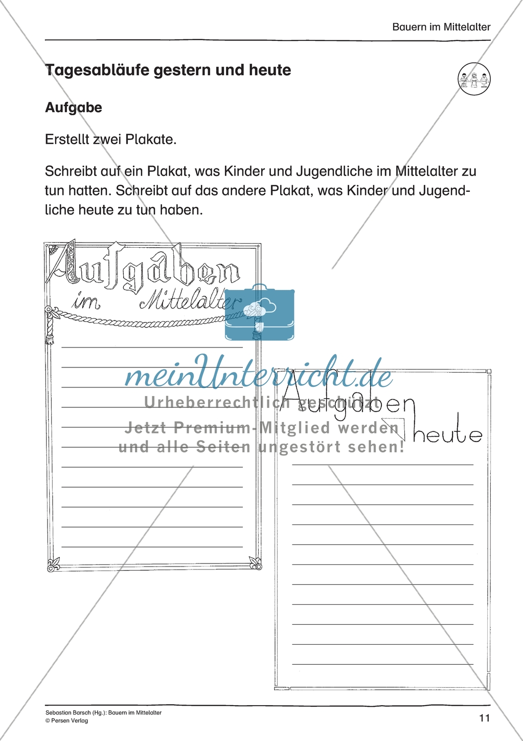 Tagesablauf im Mittelalter und heute: Arbeitsmaterial mit Lösung Preview 5