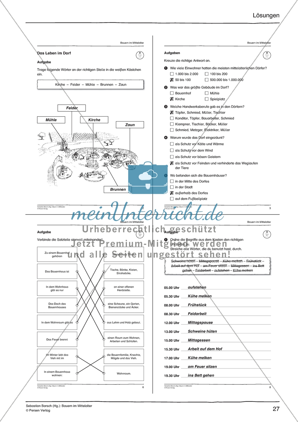 Tagesablauf im Mittelalter und heute: Arbeitsmaterial mit Lösung Preview 6