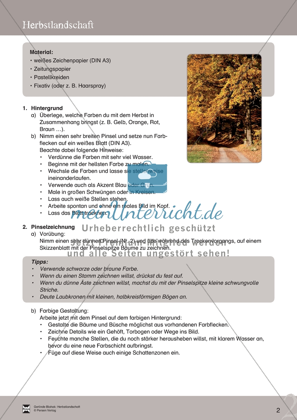 Herbstlandschaft - Landschaften im Kunstunterricht in den Klassen 8-10: Ein Projekt. Mit Hinweisen für Lehrkräfte und zur Durchführung im Unterricht. Preview 2
