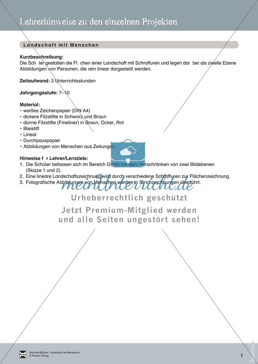 Landschaft mit Menschen - Landschaften im Kunstunterricht in den Klassen 7-10: Ein Projekt. Mit Hinweisen für Lehrkräfte und zur Durchführung im Unterricht. Preview 1