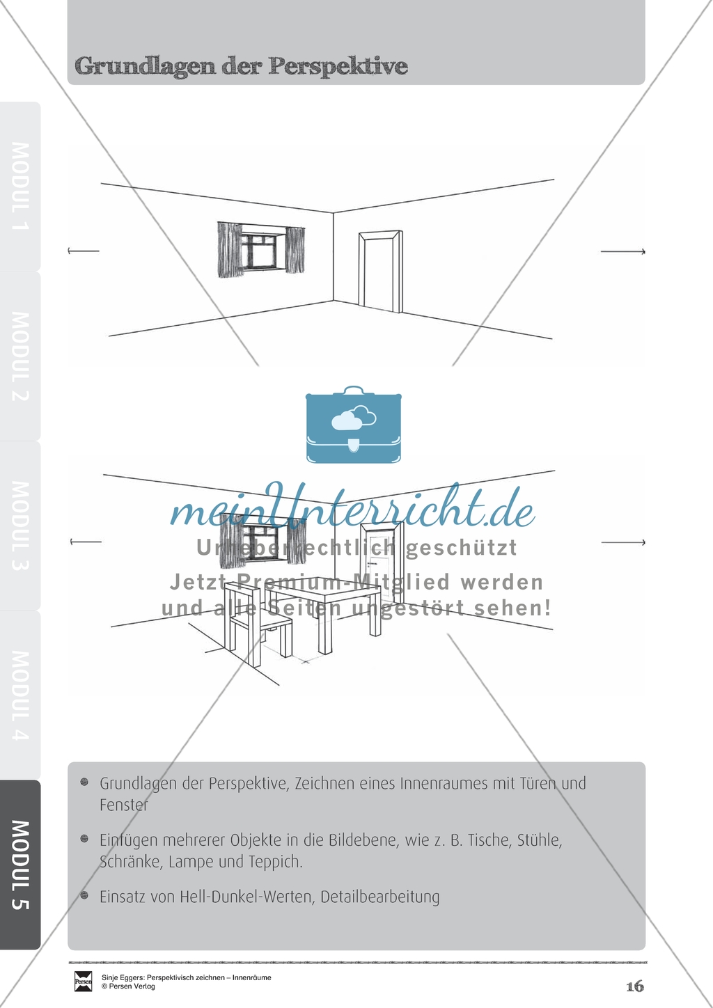 Grundlagen der Perspektive: Überblicksfolie für ein Projekt zum Zeichnen eines Innenraums Preview 1