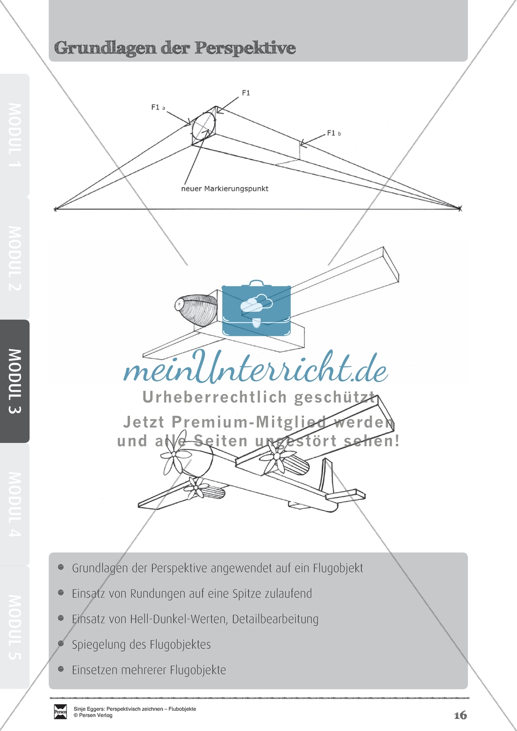Grundlagen der Perspektive: Überblicksfolie über ein Projekt zu einem Flugobjekt Preview 1