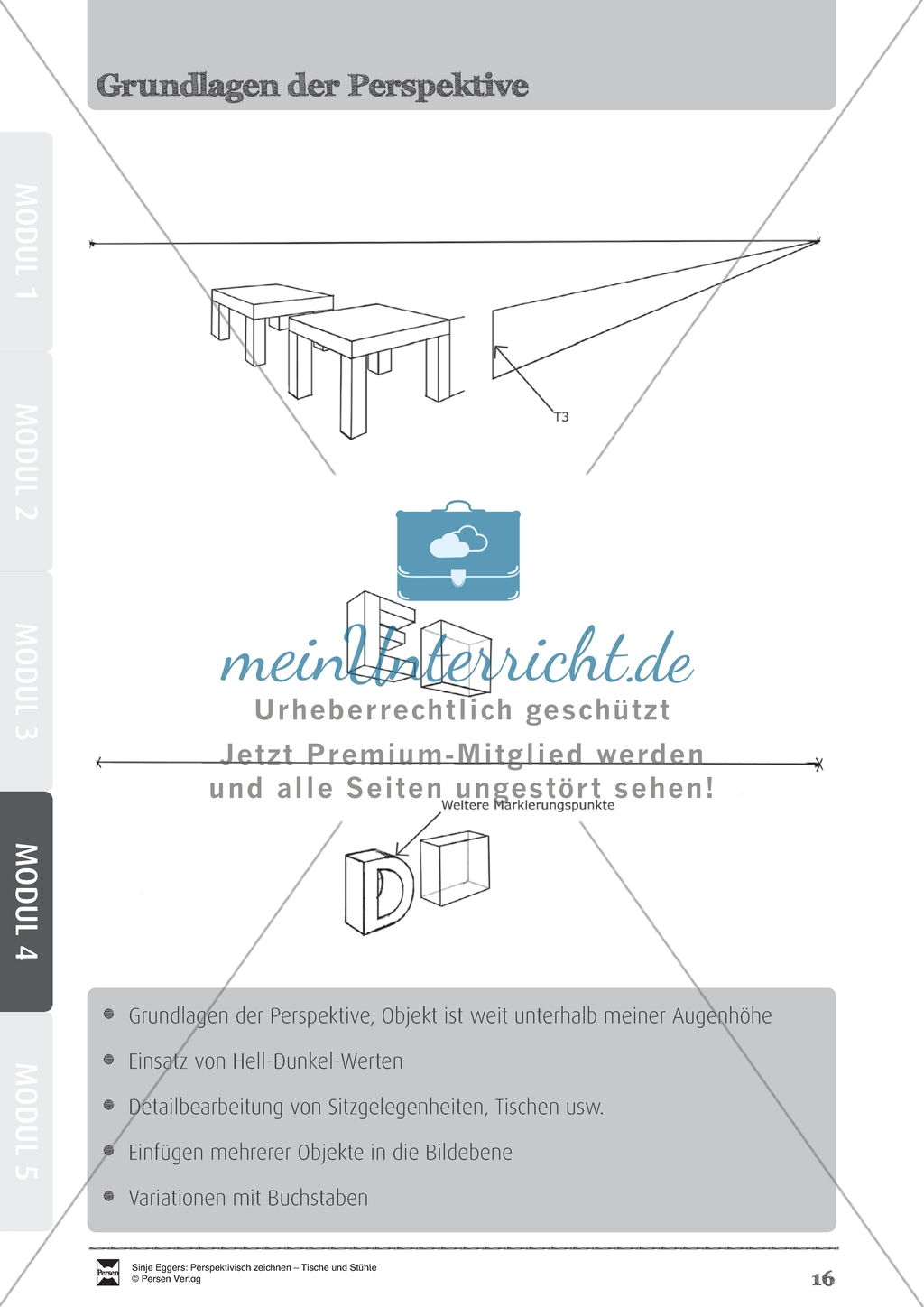 Grundlagen der Perspektive: Überblicksfolie zu einem Projekt zu Tischen, Stühlen und Buchstaben Preview 1
