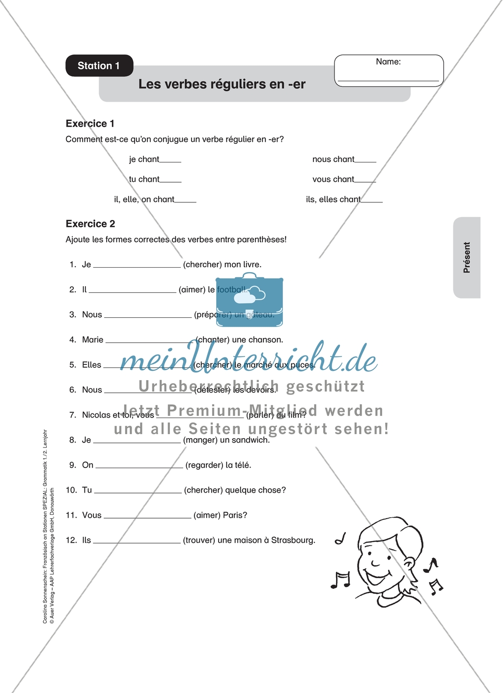 Stationenlernen zum Präsens: Stationen 1-3 - Verben. Arbeitsbögen zur Konjugation regelmäßiger Verben auf -er und der Verben