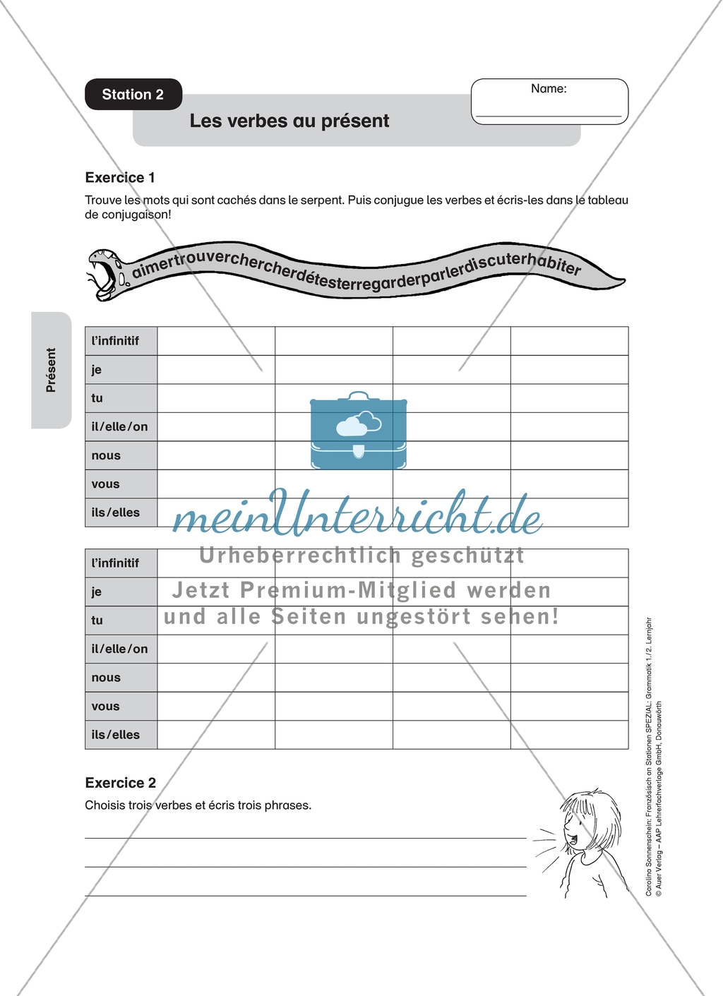 Stationenlernen zum Präsens: Stationen 1-3 - Verben. Arbeitsbögen zur Konjugation regelmäßiger Verben auf -er und der Verben