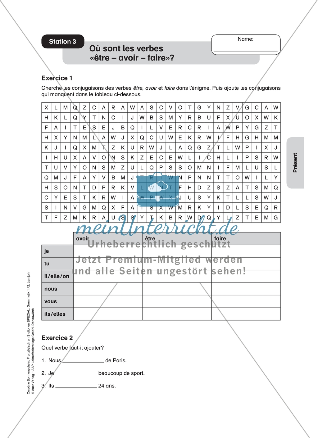 Stationenlernen zum Präsens: Stationen 1-3 - Verben. Arbeitsbögen zur Konjugation regelmäßiger Verben auf -er und der Verben